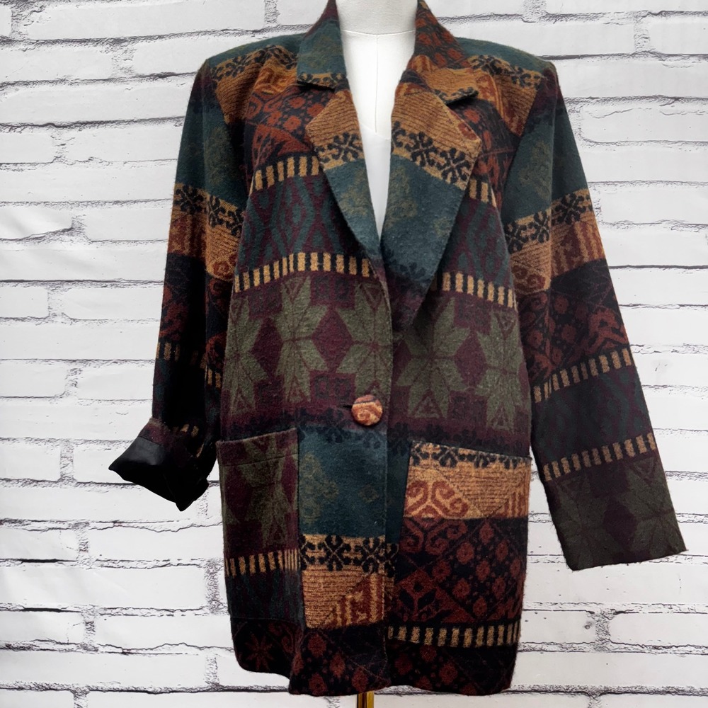 Gemini USA Vintage‎ Southwestern Tapestry Blazer Jacket Small Multi Color